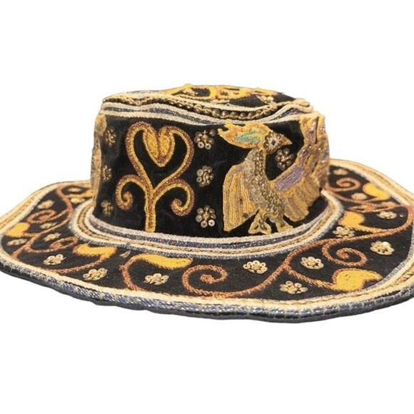 Vintage Myanmar Burmese Burma Kalaga floppy Hat Phoenix Sequins Embroidery. - Picture 6 of 12